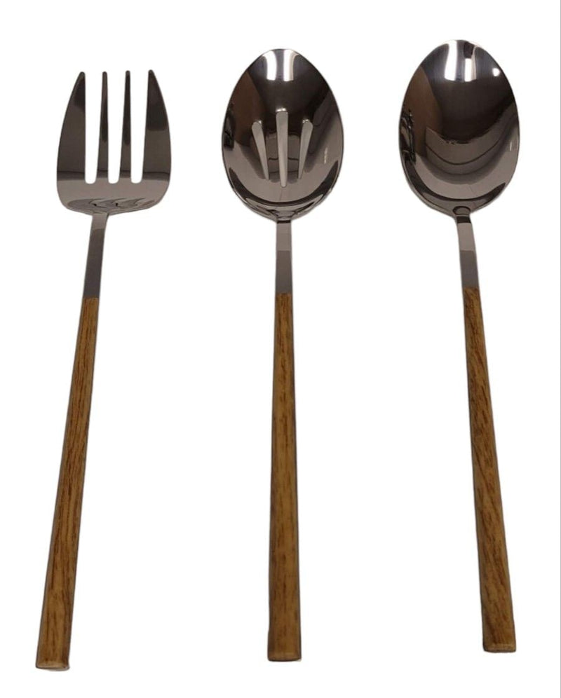 CANVAS Kin Stainless Steel Serving Set with Faux Wood Finish, 3-pc O1