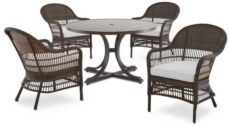 CANVAS Lorette Outdoor Patio Round Dining Set with Wicker Chairs and Built-in Umbrella Pedestal, Brown, 5-pc L3