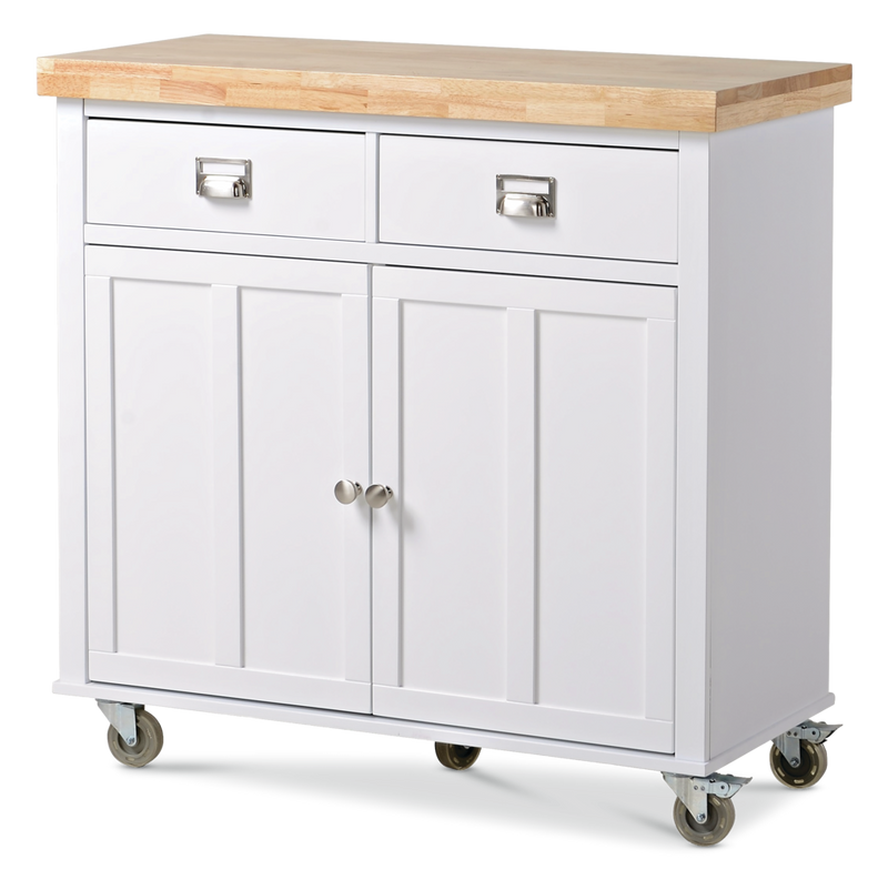 CANVAS Mayfield Wood Top Kitchen Utility Storage Cart/Island With Locking Wheels, White A0