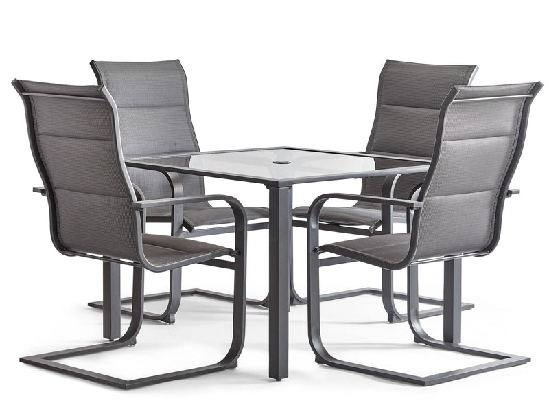 CANVAS Minden Steel Outdoor Patio Dining Set with Glass Top Table, Grey, 5-pc E3