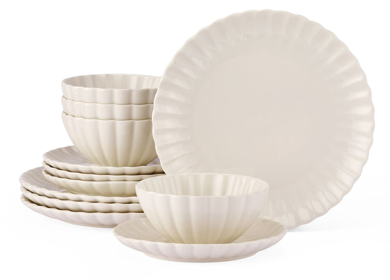CANVAS Odessa Scalloped Porcelain Dinnerware Set, 12-pc, White D7
