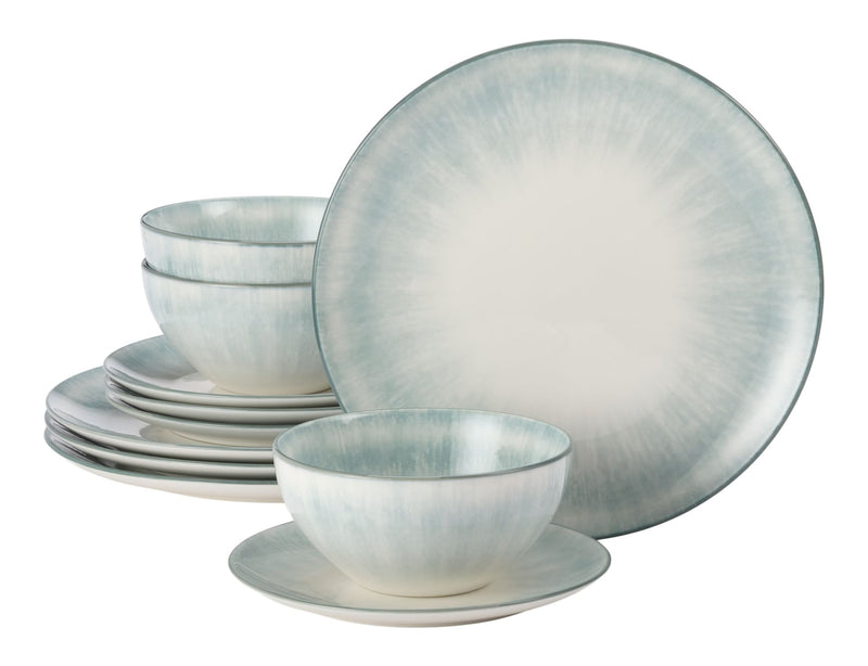 CANVAS Porcelain Dinnerware Set, Serves 4, 12-pc, Sage Green Pad Print R2