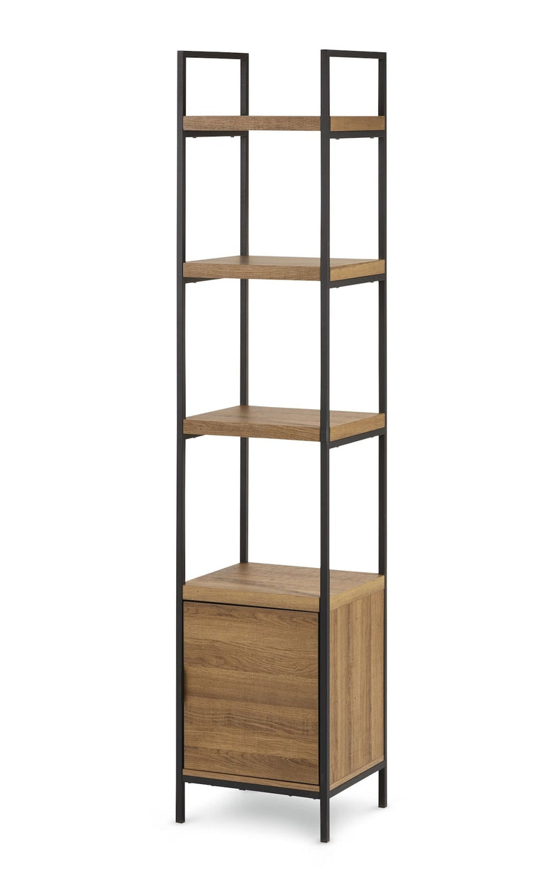 CANVAS Robson 4-Tier Metal Frame Narrow Bookcase With Storage Door, Oak Finish F3