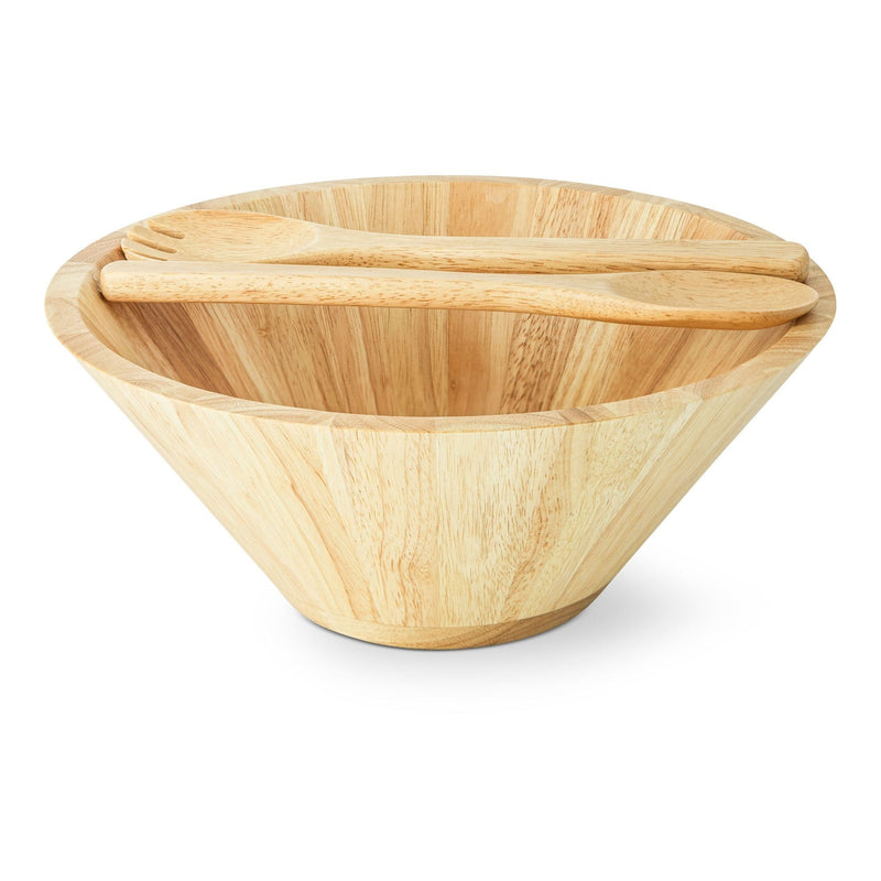 CANVAS Rubberwood Tapered Salad Bowl & Servers, Tan T8