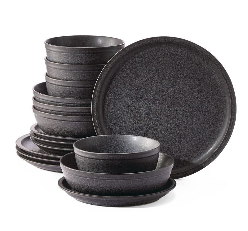 CANVAS Varennes Stoneware Dinnerware Set, Serves 4, 16-pc, Black Reactive Glaze M3