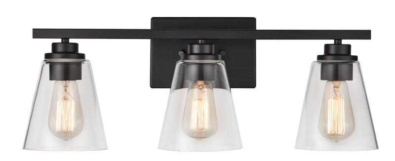 CANVAS Venlaw 3-Light Vanity Light Fixture with Clear Glass Shade, Matte Black A6
