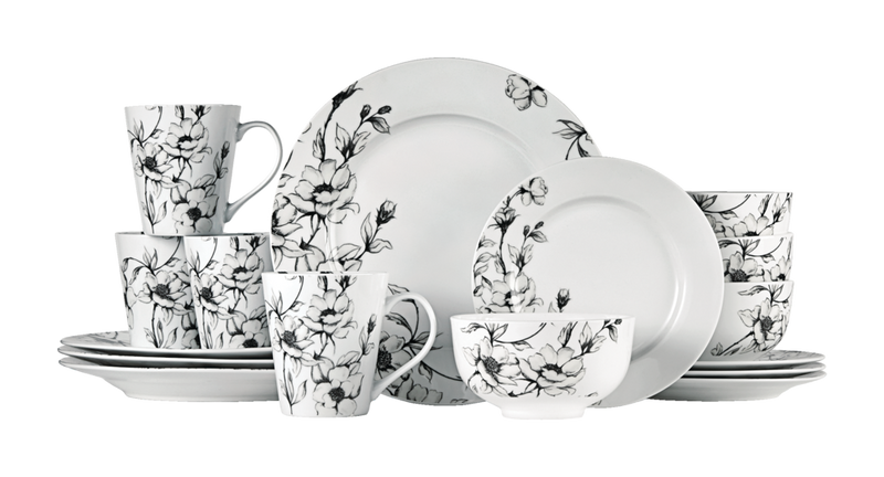 CANVAS Wild Rose Porcelain Dinnerware Set, Serves 4, 16-pc, White C6