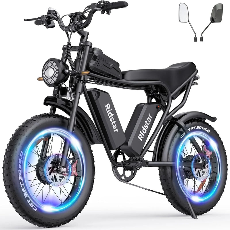 Electric Bike Q20, 2000W, 52V, 30-180 Miles All-Terrain Fat Tire E-Bike for Adults T8