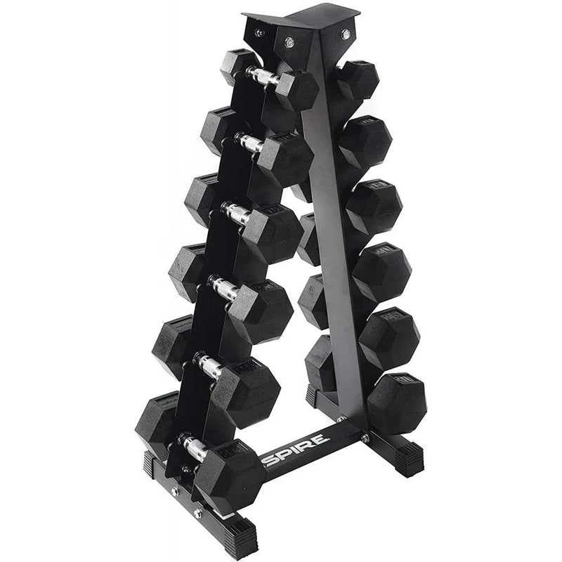 Inspire Fitness 210 lb. (5-30 lb.) Rubber Dumbbell Set with 6 pair Vertical Rack V4