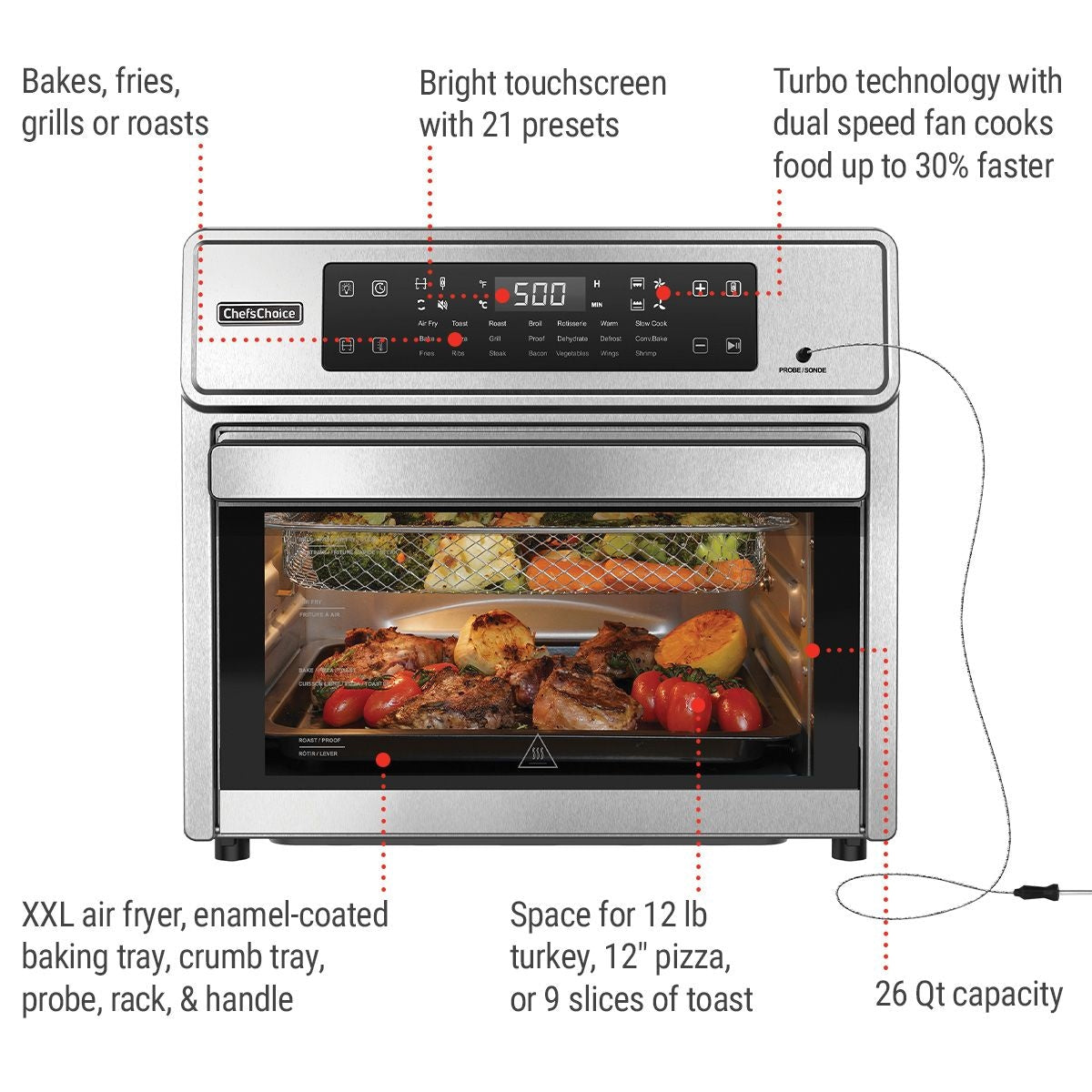 Chef'sChoice Performance Digital Air Fryer with Smart Probe, 26-qt