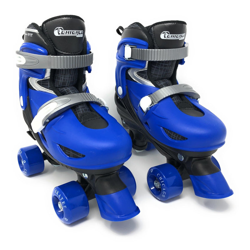 Chicago Skates Kids' Adjustable Quad Rollerblades Bundle, Blue T9