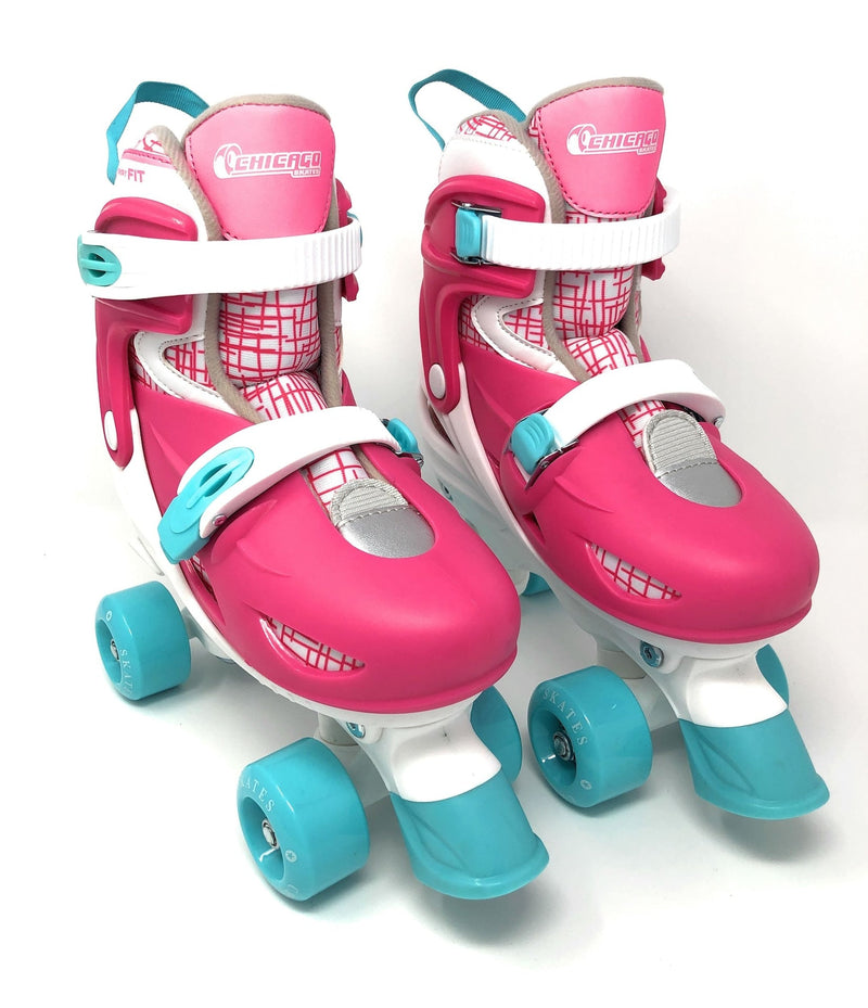Chicago Skates Kids' Adjustable Quad Rollerblades Bundle, Pink J5
