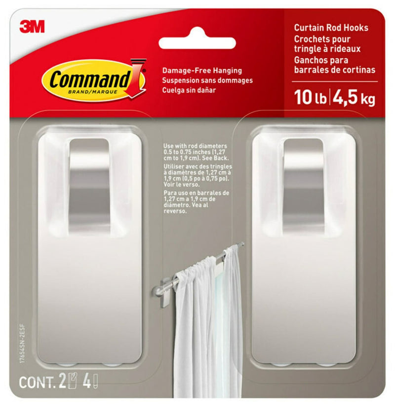 Command 2-Piece 10-lb Satin Nickel Damage Free Curtain Rod Hooks J0
