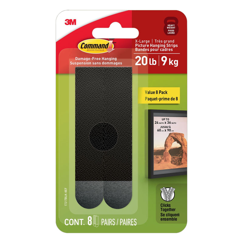 Command 20-lb Black Picture Hanging Strips Value Pack, 17217BLK-8EF | 8 Pairs, X-Large Strips V3
