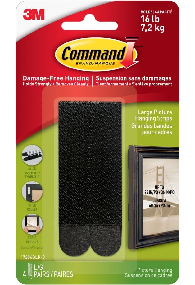 Command Large Adhesive Picture Hanging Strips, Black, 16-lbs, 4 Strips per Pack F8
