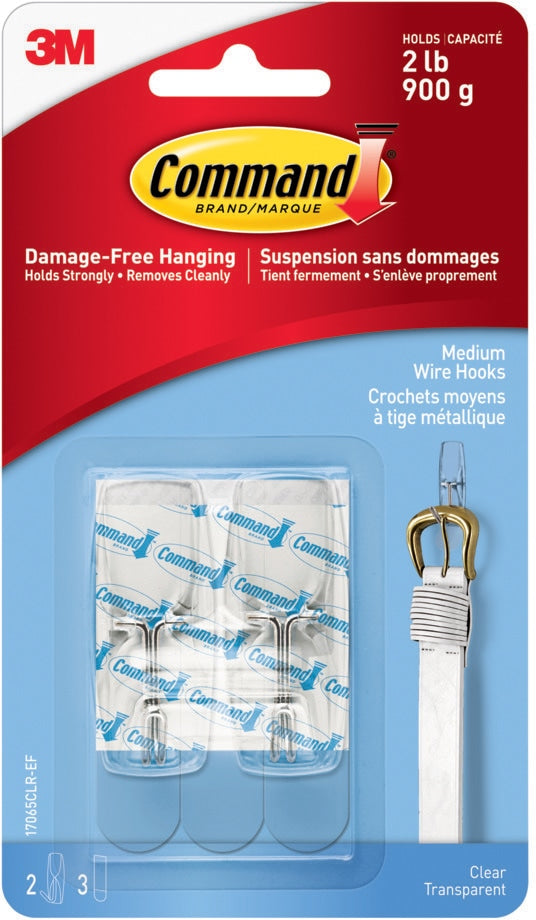Command Medium Wire Toggle Hooks with Adhesive Strips, Clear, 2-lbs, 2 Strips per Pack G4