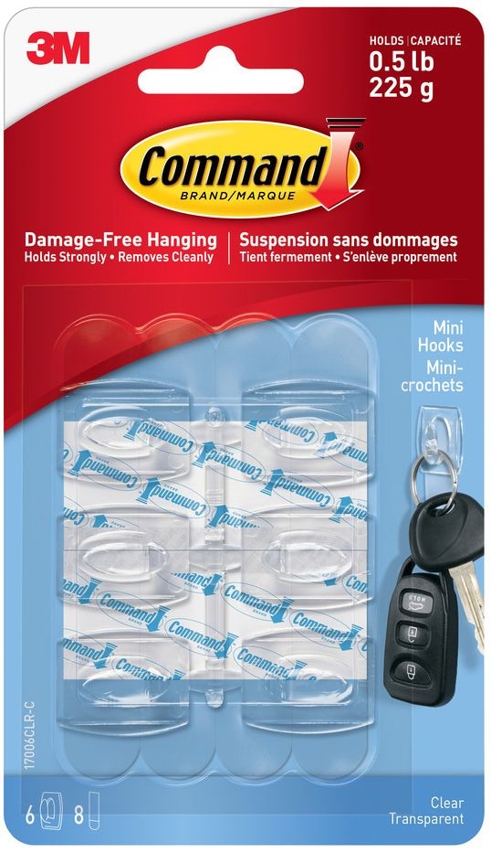 Command Mini Clear Hooks and Strips Work, Damage Free Hanging, 0.5-lb Capacity Y6