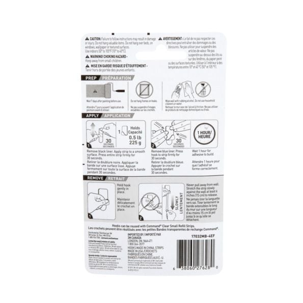 Command Small Decorative Hooks with Adhesive Strips, Matte Black, 0.5-lbs, 4 Strips per Pack V0