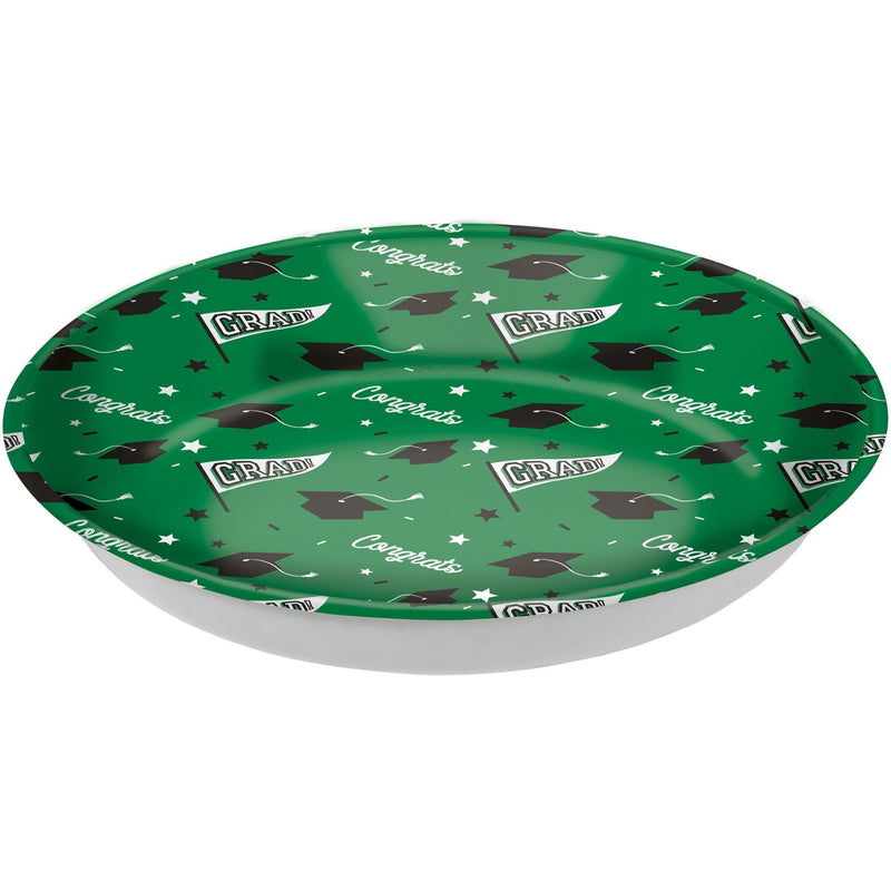 "Congrats Grad" Round Plastic Reusable Serving Bowl, Green, 14-in, for Graduation E4