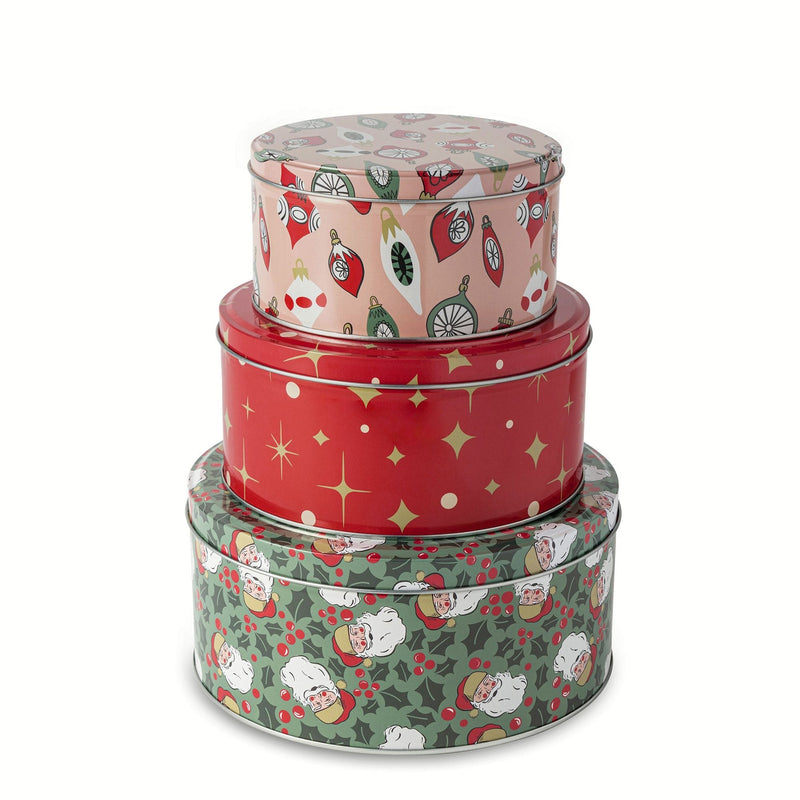 Core Home Retro Print Nested Storage Tin Canister Set with Lids, 3 Count T4