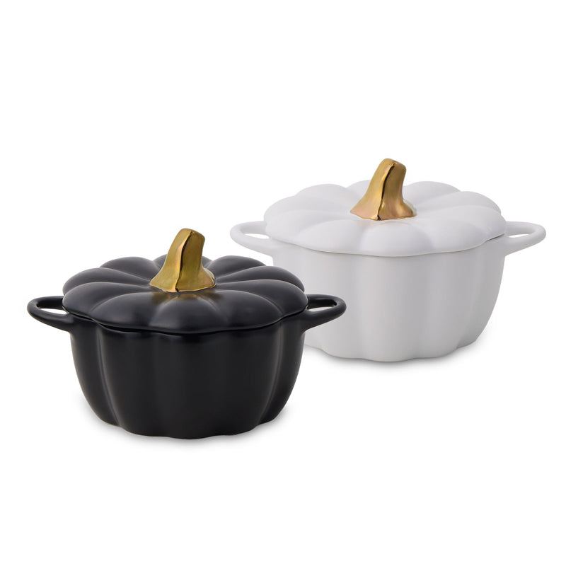 Core Kitchen 320-mL Black/White Ceramic Pumpkin Cocotte, 2-pk S8