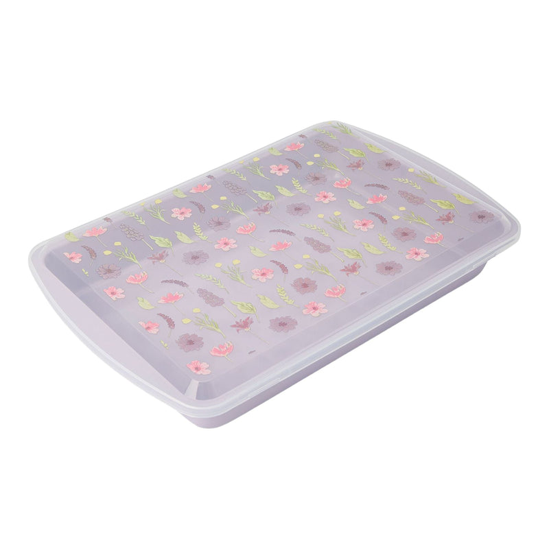 Core Kitchen Non-Stick Carbon Steel Cake Pan with Lid, Floral Print I8