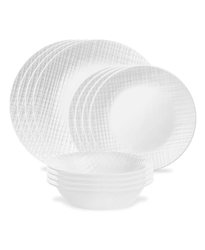 Corelle Linen Weave Dinnerware Set, Serves 4, 12-pc, White R8