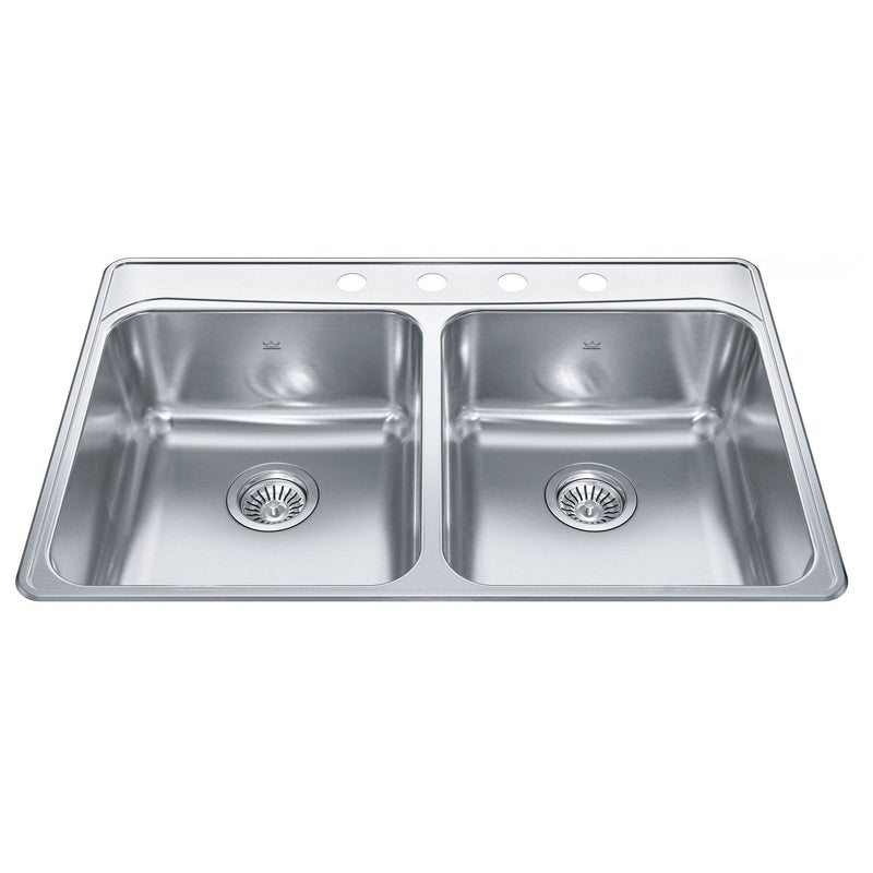 Creemore Drop-In Double 4-Hole Stainless Steel Sink, 33x22-in O1