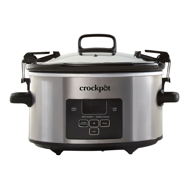 Crock-Pot Digital Programmable Slow Cooker with Locking Lid, Feeds 4 People & More, Stainless Steel, 4-qt J6