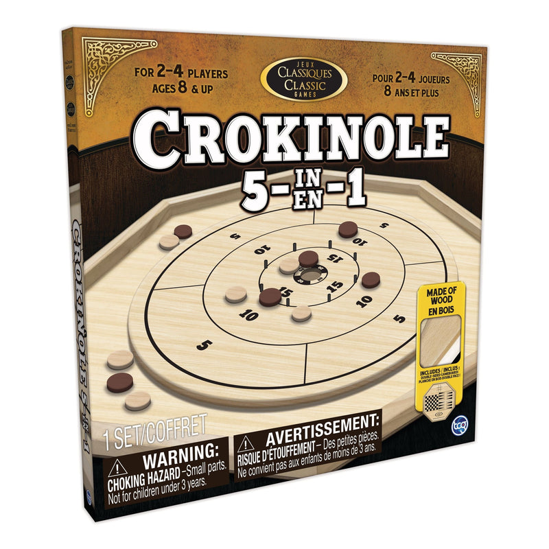 Crokinole 5-in-1 Deluxe Wooden Board Game Set, Ages 8+ O2