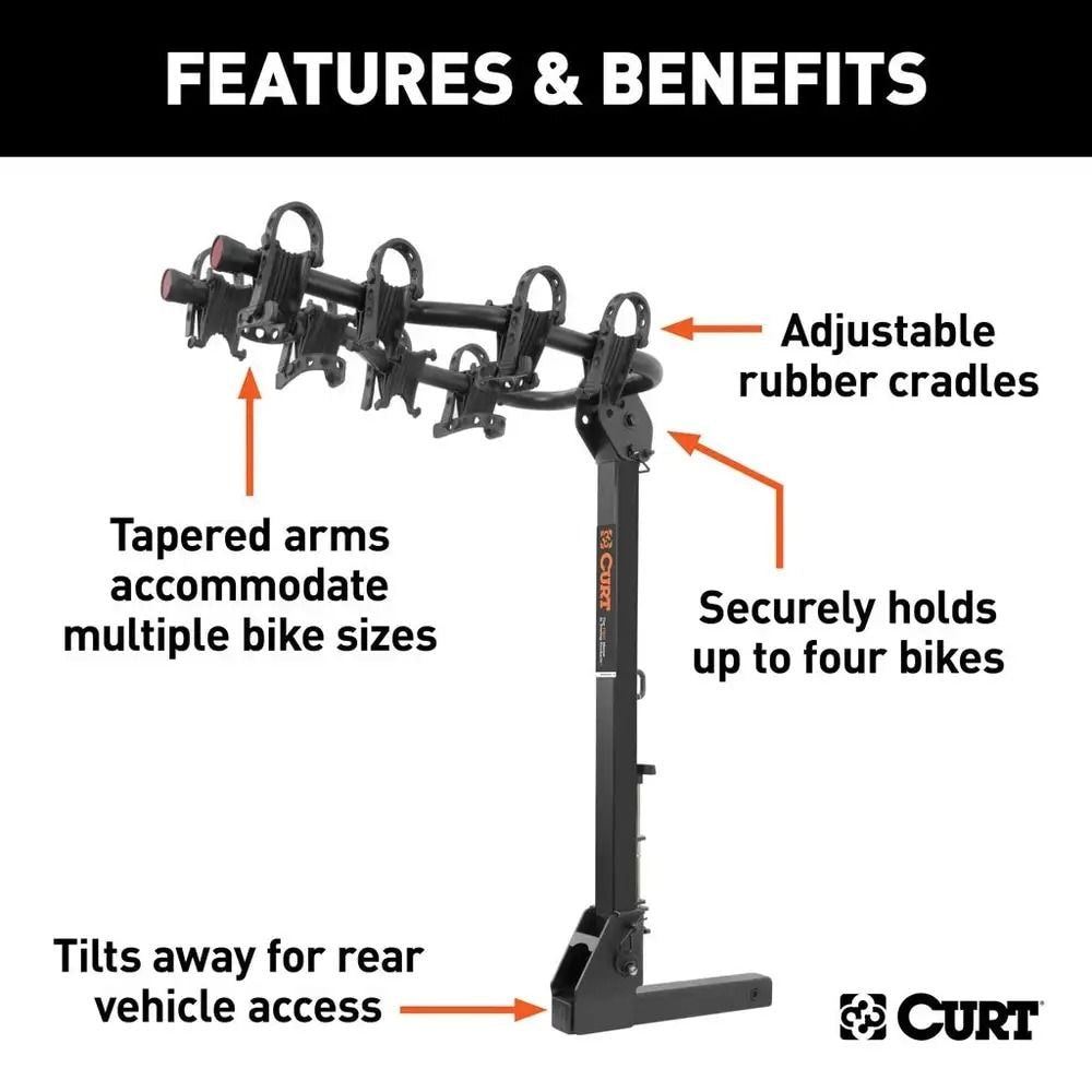 CURT 12126 Premium Hitch-Mounted Bike Rack (4-Bike, 2-in Shank)