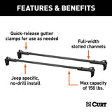 CURT 18119 Quick-Release Roof Rack Crossbars, Black Steel, Select Jeep Wrangler JK