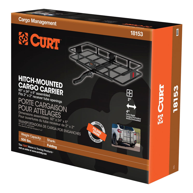 CURT 18153 60 x 24-Inch Basket Hitch Cargo Carrier, 500 lbs Capacity, Black Steel, 2-In Folding Shank G3