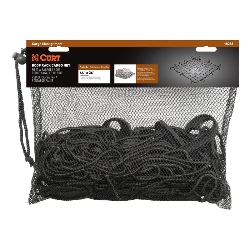 CURT 18218 Elastic Cargo Net with Hooks for Roof Basket, 44 x 36-in E2