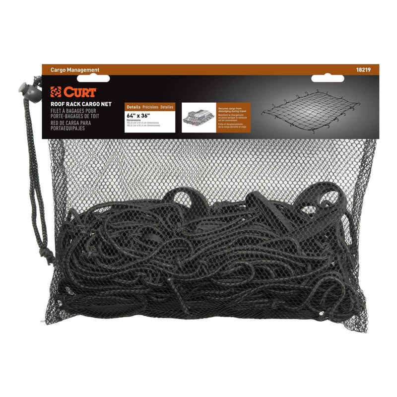 CURT 18219 Elastic Cargo Net with Hooks for Extended Roof Basket, 64 x 36-in W6