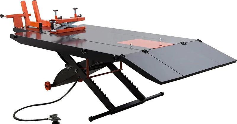 1500LB Air-Operated Motorcycle & ATV Lift Table – 48" Wide with Side Extensions, 2-Year Warranty P4