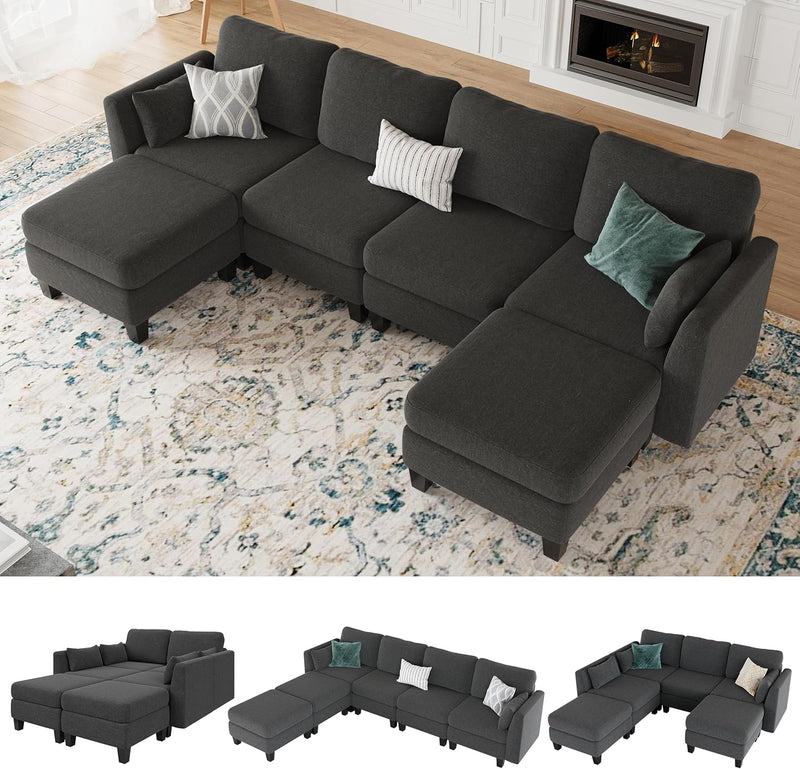 Modular Sectional Sofa, Convertible U Shaped Sofa Couch with High Density Memory Foam, 6 Seat Comfy Modular Sofa Couch for Living Room, Modern U Shaped Sectional Sofa, Dimgrey A7