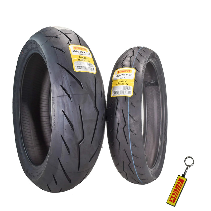Motorcycle Tires Set – Front 110/70ZR17 & Rear 190/55ZR17 with Bonus Keychain I3