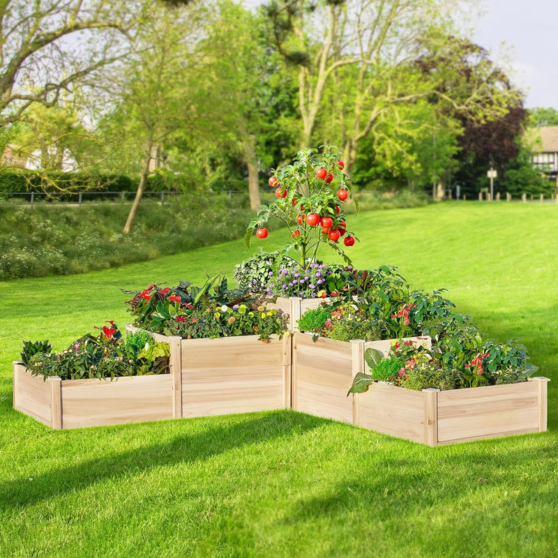 Garden Bed Outdoor Gardening, 28 Inch Depth 3-Tier Wood Planter Box with Cedar Leg, Baseboard, Leakage Hole,Easy Assembled, Ideal for Vegetables, Herbs, Flowers N3