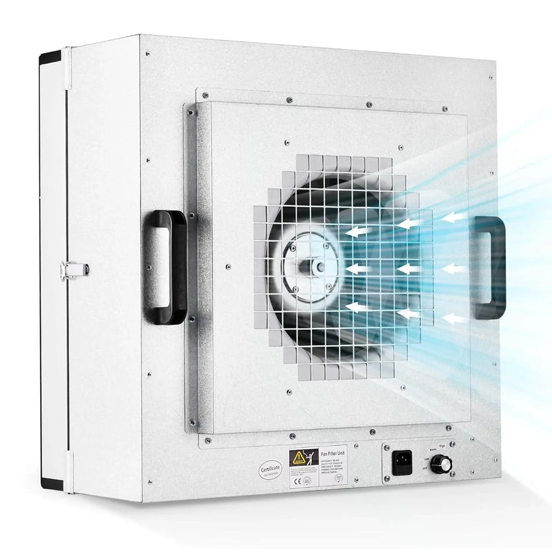 Laminar Flow Hood, H-14 HEPA Filter with Safety Locks, Class 100/ ISO Class 5 Cleanliness, Fan Filter Unit 22.6x22.6in Flow Hood Mycology/Clean Room/Laboratory 110V S0