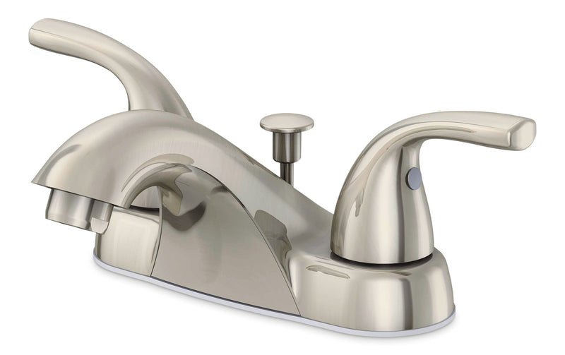 Danze Renovate Double Handle Bathroom Sink Faucet with Pop-up Drain, 4-in Centreset, Brushed Nickel E8