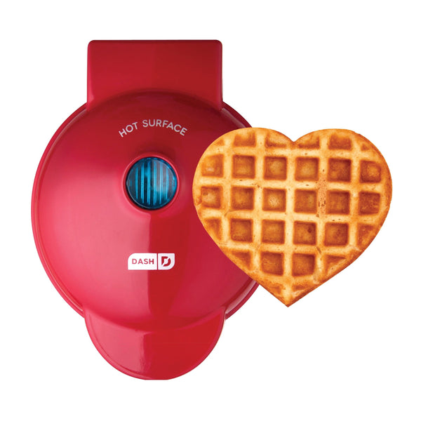 Dash Heart Compact Mini, Non-Stick Waffle Maker, Red K1