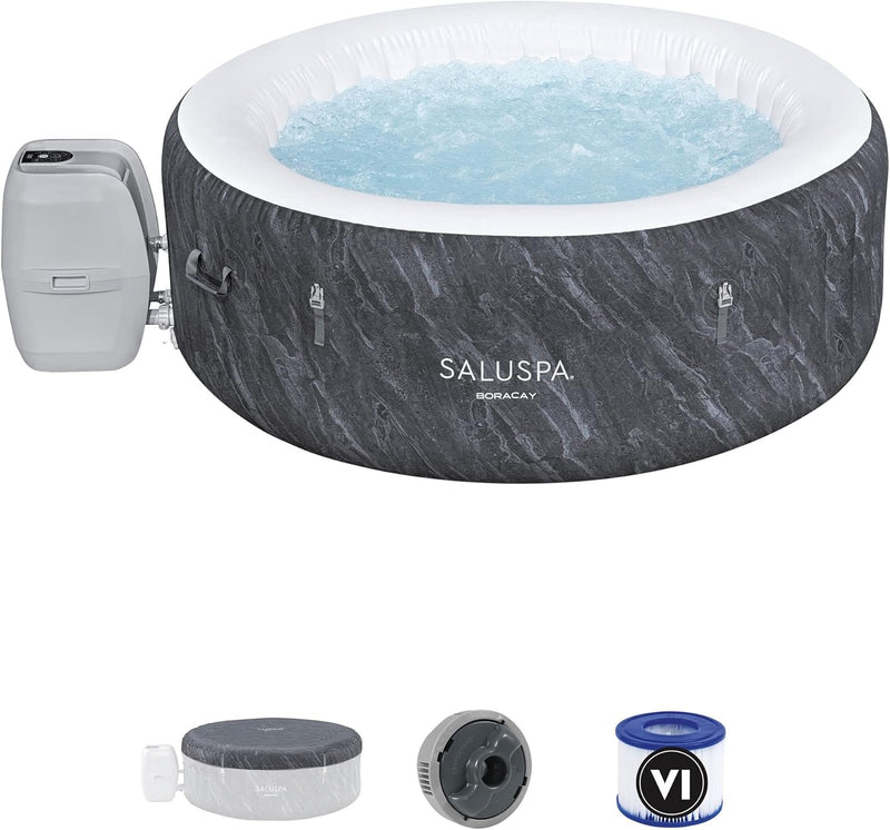 Bestway SaluSpa Fiji AirJet Large Round 2 to 4 Person Inflatable Hot Tub Portable Outdoor Spa with 120 AirJets and EnergySense Cover, Grey C1