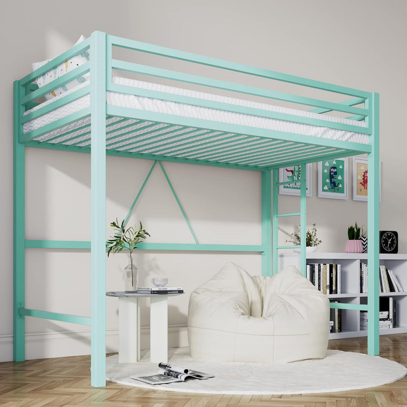 Loft Bed Twin Size with Ladder and Guardrail,Heavy Duty Metal Slats Support No Box Spring Needed Small Space Saving Furniture for Bedroom Dorm,Black A5