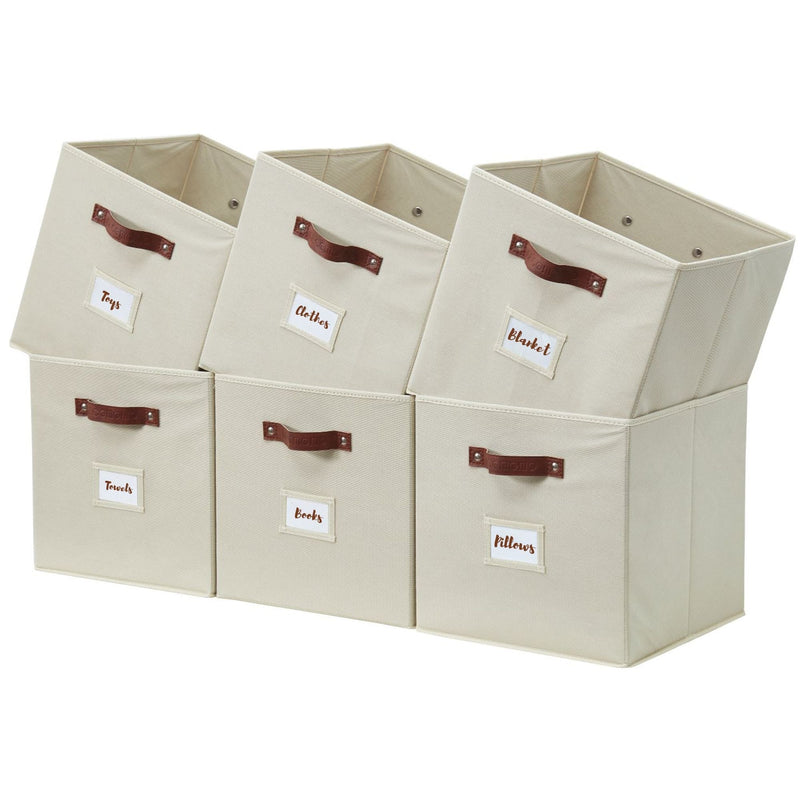 Decomomo Collapsible Storage Cube with Label, 11-in, 6-pk, Beige P5