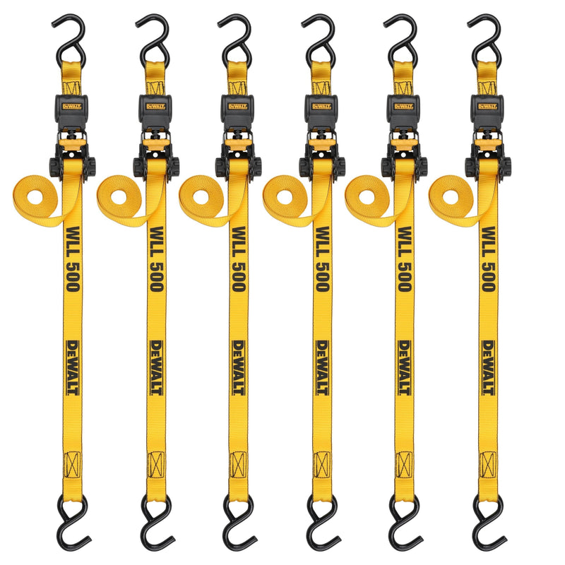 Dewalt DXBC15006X 1,500-lb Ratchet Tie-Down, with Storage Bag, 1-in x 10-ft, 6-pk, Yellow L1