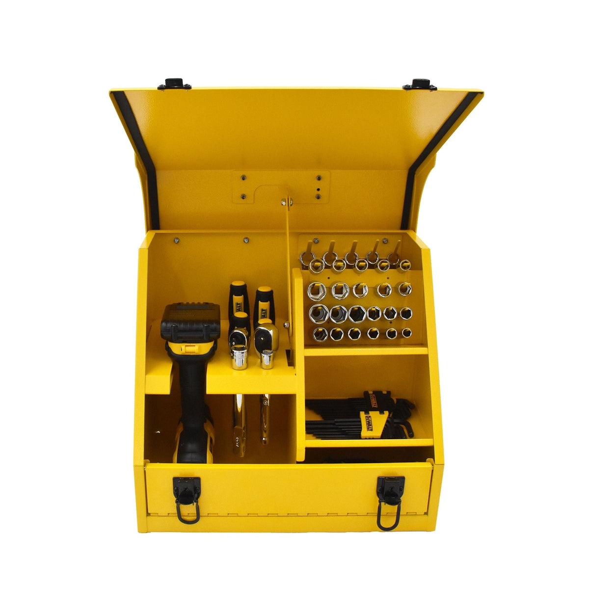 DEWALT Handheld Steel Shop Tool Box with Lid & Handle, Yellow, 15-in