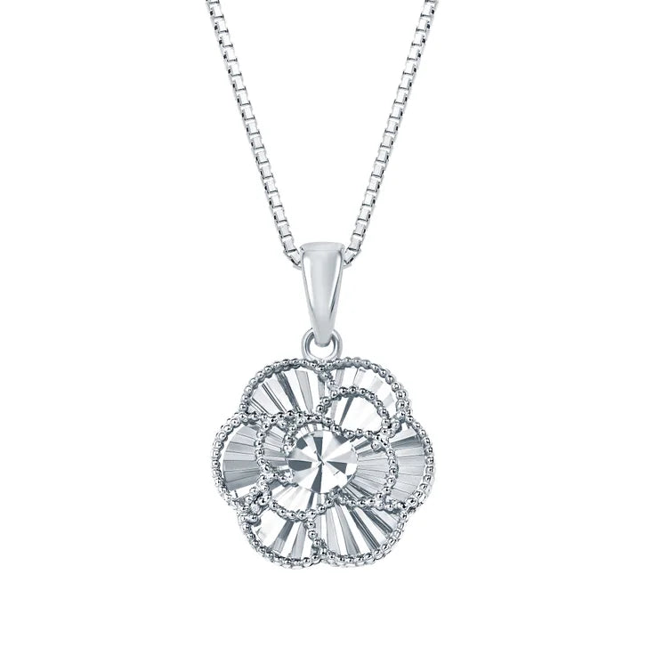 Diamond Cut Floral Pendant in White Gold V8