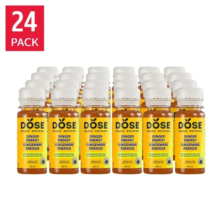 DOSE Organic Ginger Daily Booster shots, ENERGY pack, 24 x 60 mL (2 fl oz) W9