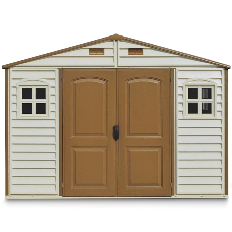 Duramax Woodside Vinyl Resin Garden Shed, Brown, 10-1/2-ft x 8-ft T0